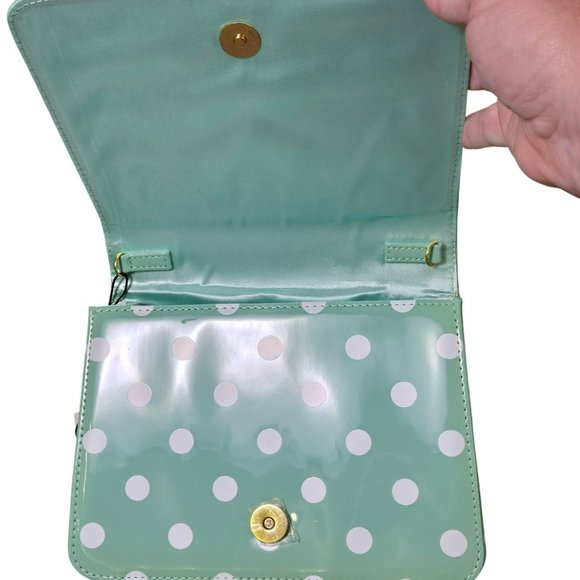 Darling London Matilda Bag Duck Egg Green White Polka Dot Bow Clutch Crossbody - Picture 9 of 16